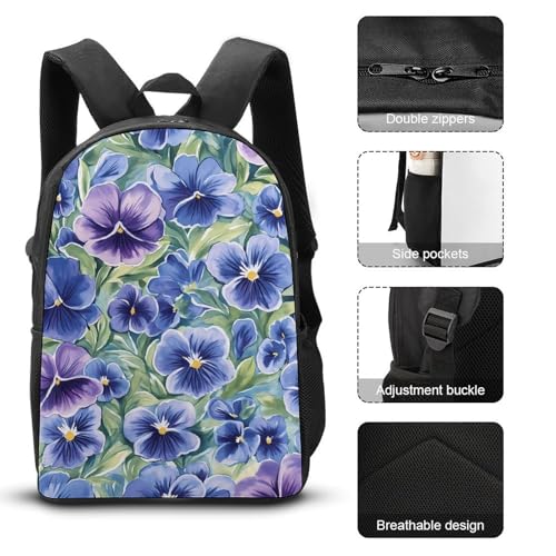 Pansy And Leaves Large Travel Backpacks Carry on Backpack Weekender Bag with 2 Storage Pockets for Men And Women3