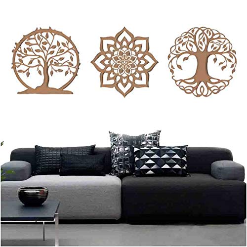 Kit 3 Mandalas Decorativas 30x30cm Vazado - Mdf Cor:Natural