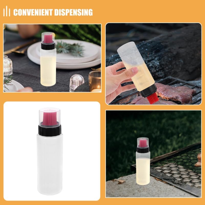 PRETYZOOM Silicone Squeeze Bottle with Basting Brush Heat Resistant Oil Dispenser with Precise Measurement Marks for Cooking Bbq Grilling and Pastry Leakproof Kitchen Condiment Tool