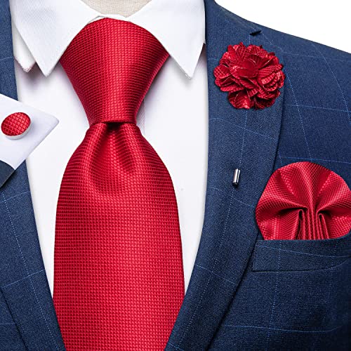 Image of DiBanGu Silk Ties for Men Necktie and Lapel Pin Brooch Set Formal Woven Paisley Plaid Striped Solid Tie Wedding Party