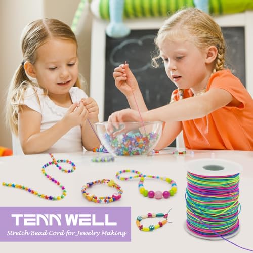 Tenn Well 1mm Elastic String, 328 Feet Rainbow Stretchy Bracelet String Beading Cord for Bracelets, Necklaces, Jewelry Making, Pony Beads and Crafts