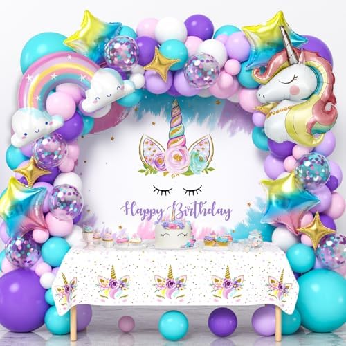 Unicorn Birthday Decorations Party Supplies for Girls, Purple Uni...
