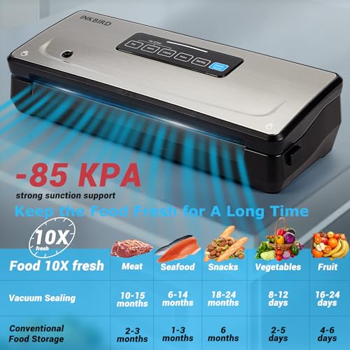 Image of Vacuum Sealer Machine with 55 Count 8''*12'' Food Sealer Bags and 11''*118'' Vacuum Roll, INKBIRD Vacuum Sealing Machine with Dry|Moist|Liquid|Pulse Sealing Modes for Food Preservation