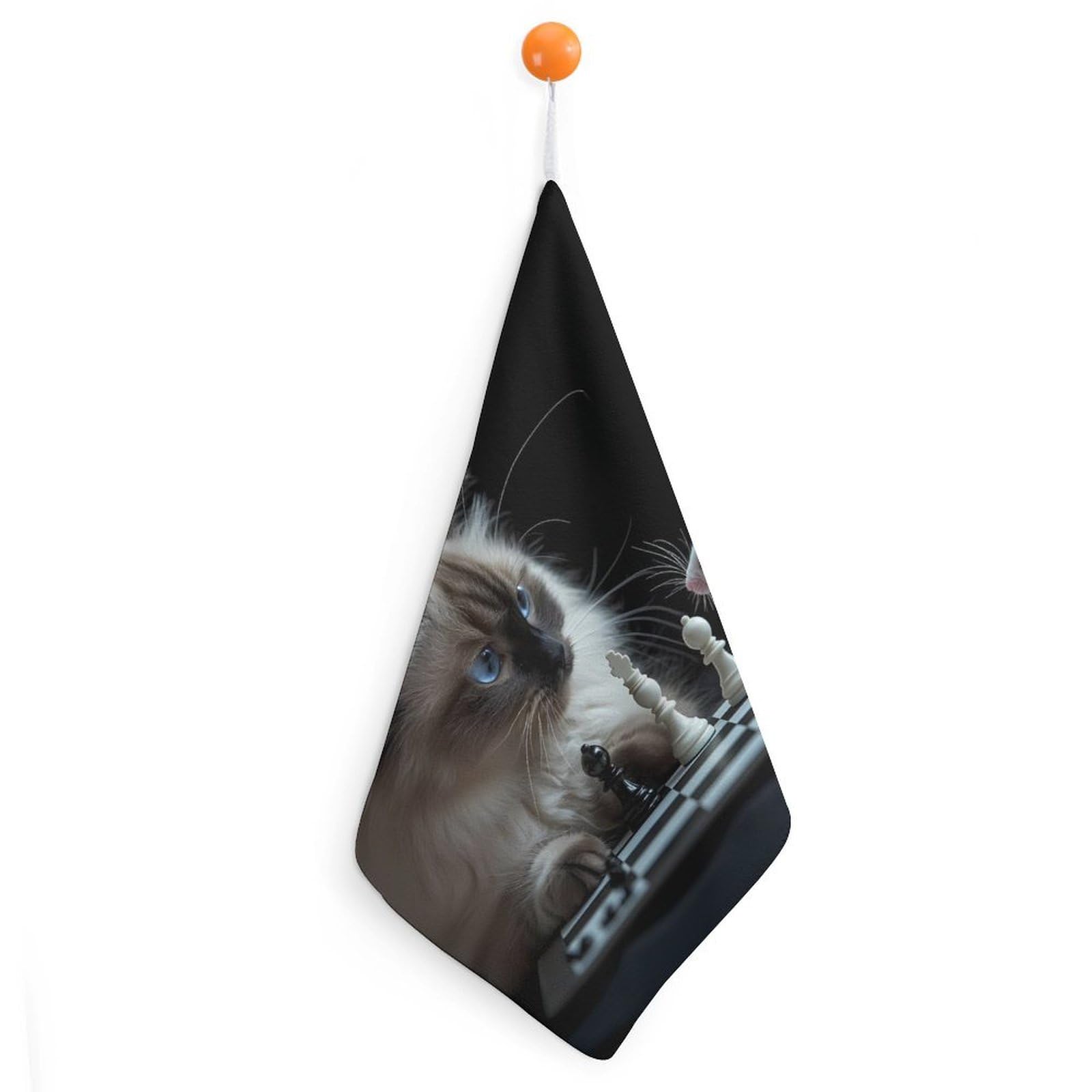 TXFBTRFSA Cute Cat And Rat Playing Chess Hand Towels with Hanging Loop Kitchen Towel Handkerchiefs Cleaning Cloths