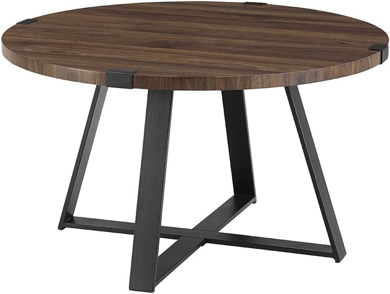 Walker Edison Anastasia Modern Metal Wrap X Base Coffee Table, 30 Inch, Dark Walnut and Black
