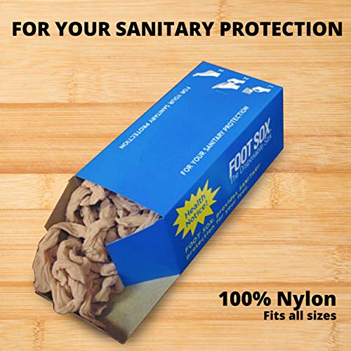 Lemrak Disposable Foot Socks, Box Of Bulk Nylon Slip On Stockings for Trying On Shoes, Beige Try Footies for Women and Men, 144 Piece4