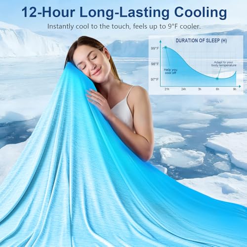 Image of KMUSET Cooling Blanket Twin (60 inchx80 inch), Double Sided Summer Cooling Blankets for Hot Sleepers & Night Sweats, Cool Soft Lightweight Blanket for Dorm Room Essentials, Picnic, Gifts for Women Sky Blue