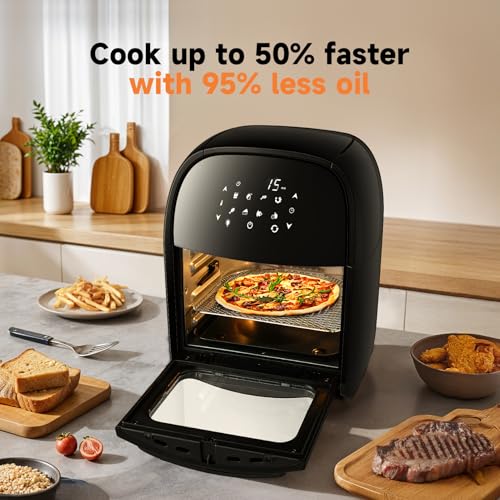 Warmiehomy Air Fryer Oven With Rotisserie 12L Touchscreen Digital Air Fryer, 8 Presets 1800W, Non-Stick, 60 Min Timer, 80-200℃ Temp. Control, No Oil, Dishwasher Safe Baskets, Auto Shutoff - Image 7