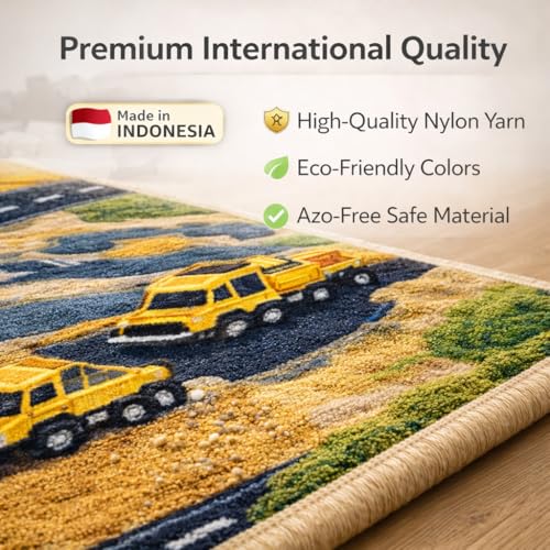 Image of Matz&More Kids Play Area Rug, Brown Children Construction Track Design 100 x 150 CM