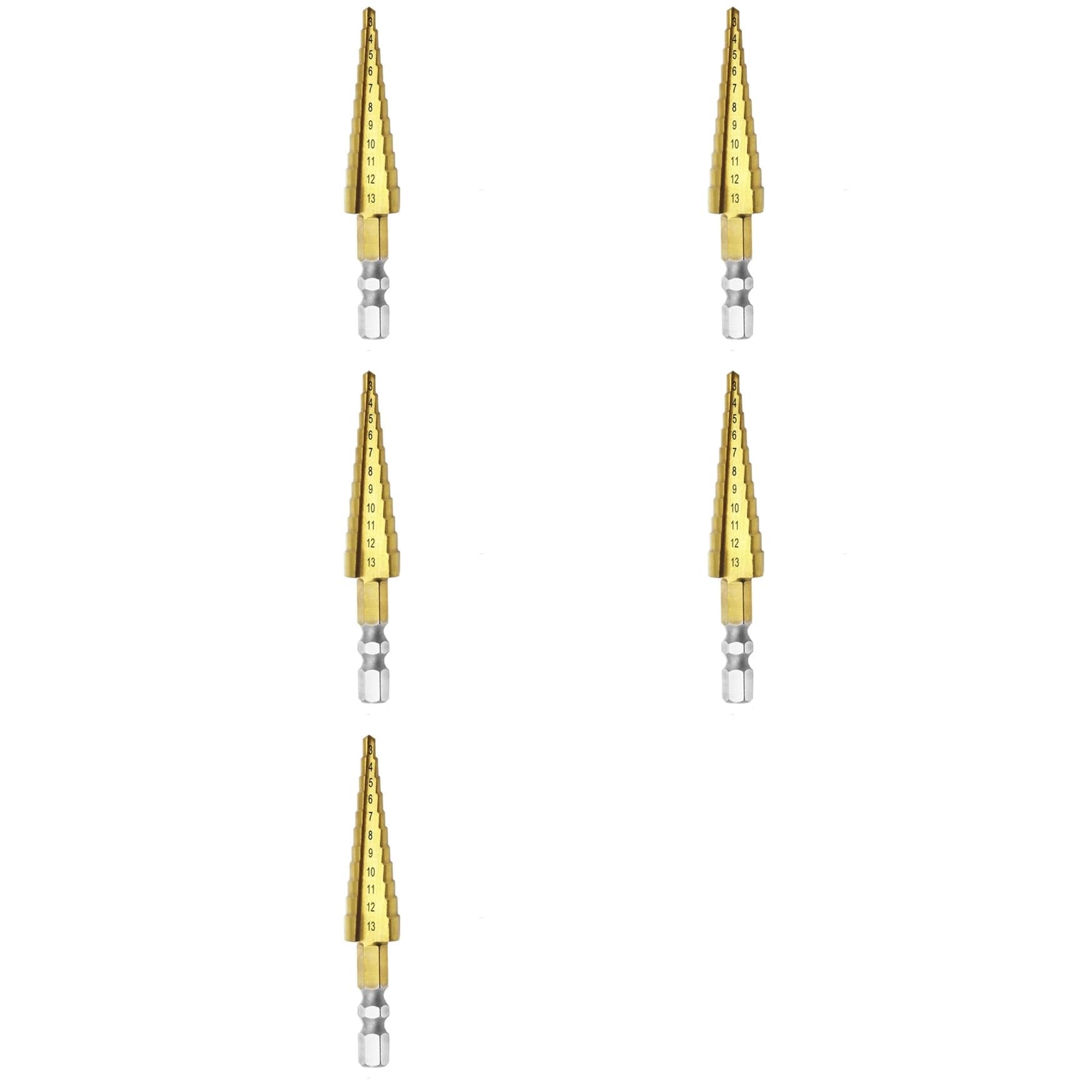 Jnchdghwa As Shown 5Pcs 3-13Mm Hss Straight Groove Step Drill Bit Wood Metal Hole Cutter Core Drill Bit Pagoda Drill Bit