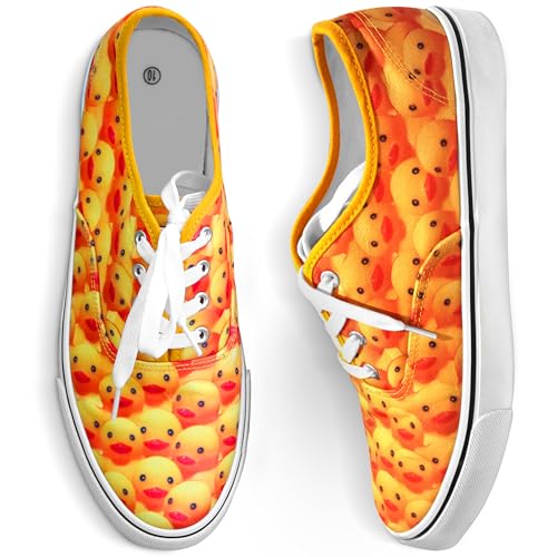 Funster Shoes Fashion Sneakers - Yellow Rubber Ducky Patterned Canvas Cool Shoes Unisex Design Fun Wear to Beach BBQ Vacation