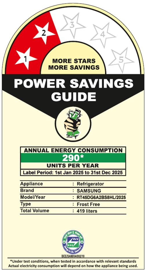 Image of Samsung 419 L, 2 Star, Convertible 5-in-1, Digital Inverter, Frost Free Double Door, Bespoke AI WiFi Enabled Refrigerator (RT45DG6A2BS8HL, Silver, Elegant Inox)