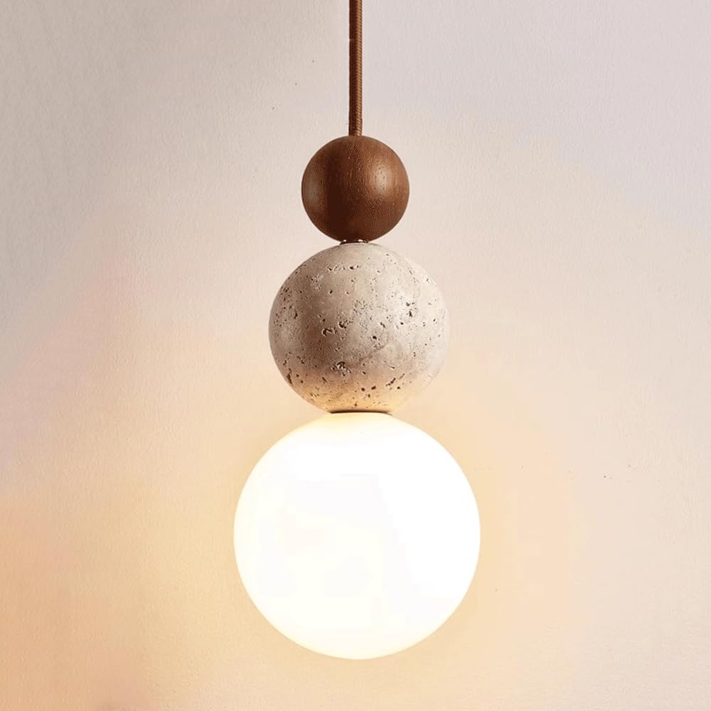 Wabi Sabi kamienna lampa wisząca styl japoński żółty trawertyn lampa wisząca regulowana drewniana kuchnia wyspa oprawa oświetleniowa Mini Globe szklane oświetlenie wiszące do sypialni restaura