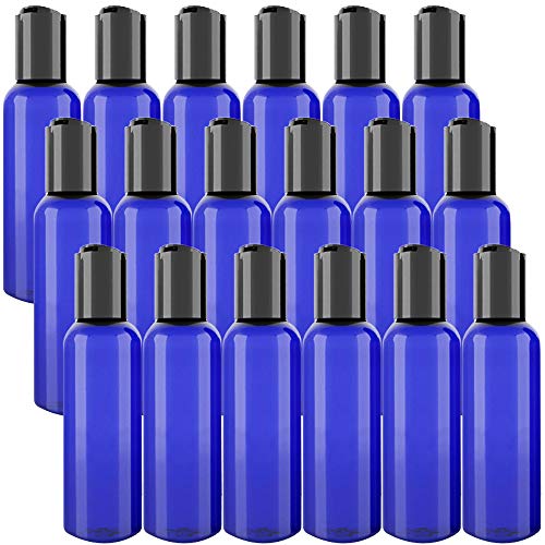 18 Pcs 4 oz Plastic Squeeze Bottles with Disc Top Flip Cap,Blue Refillable Containers,Blue Round Travel Bottles,Empty Plastic Bottles for Oils,Soap,Shampoo,Lotion,Aromatherapy and More