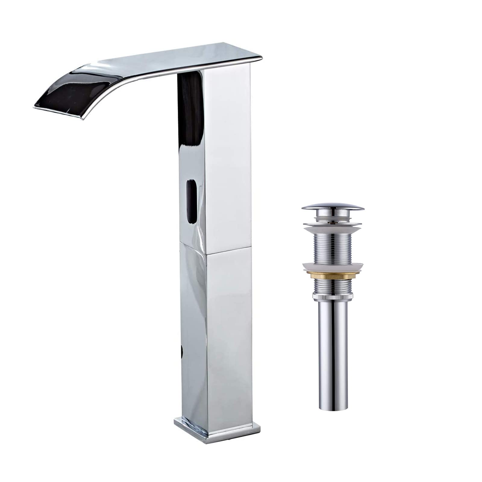 Nfusrxmbk Automatic Sensor Bathroom Vessel Sink Faucet Waterfall Electronic Motion Vessel Pop Up Sink Drain Without Overflow Chrome Drain Stopper