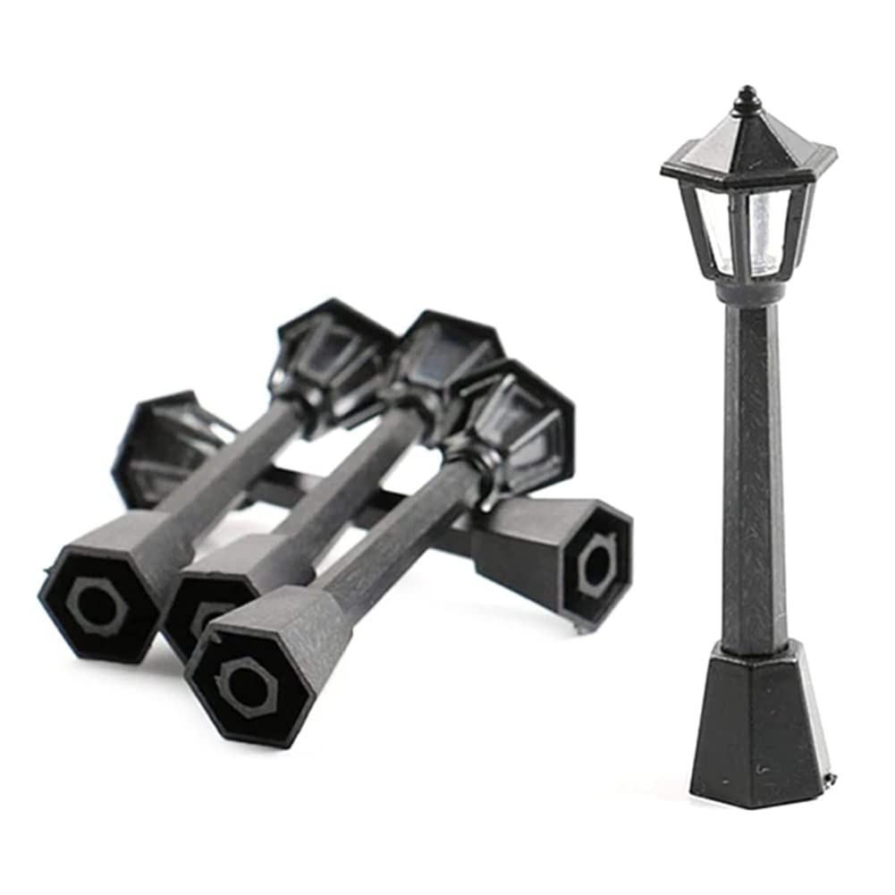 Mini Lampadaires Pour Maison De Poupée - Lot De 4, Noir, Avec LED (piles Non Incluses)