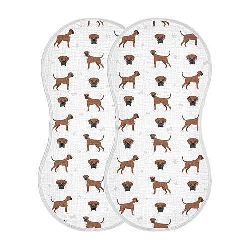 Boxer Dog Pattern Muslin Burp Cloths for Baby 2 Pack Soft 100% Cotton Baby Washcloths Bibs for Boy Girl