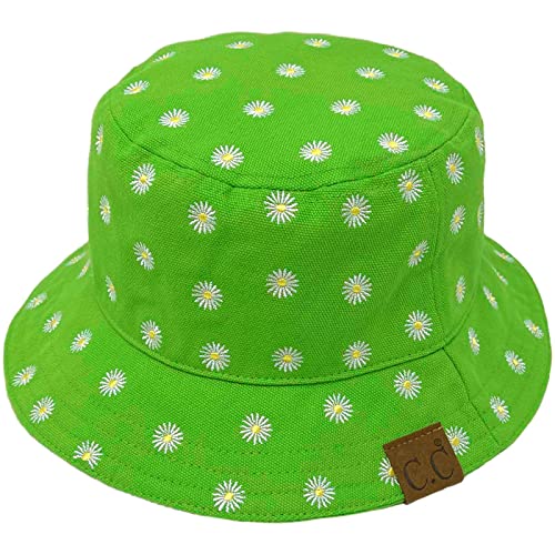 C.c Unisex Packable Bucket Sun Beach Pool Fisherman Hat (Cotton Daisy Flower Apple Green) #TOP1