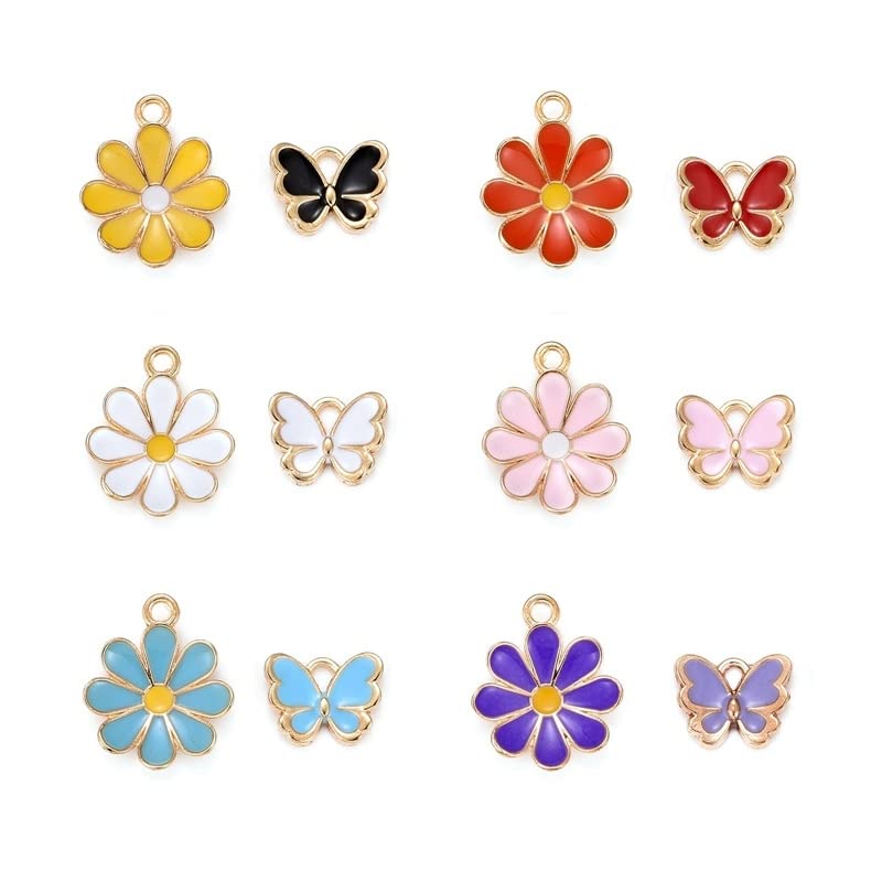 PandaHall 120pcs Flower & Butterfly Enamel Charms Pendant Light Gold Plated Alloy Flying Insect Floral Dangle Charms Beads for Bracelet Necklace Earrings Jewelry Craft Making โ image 1