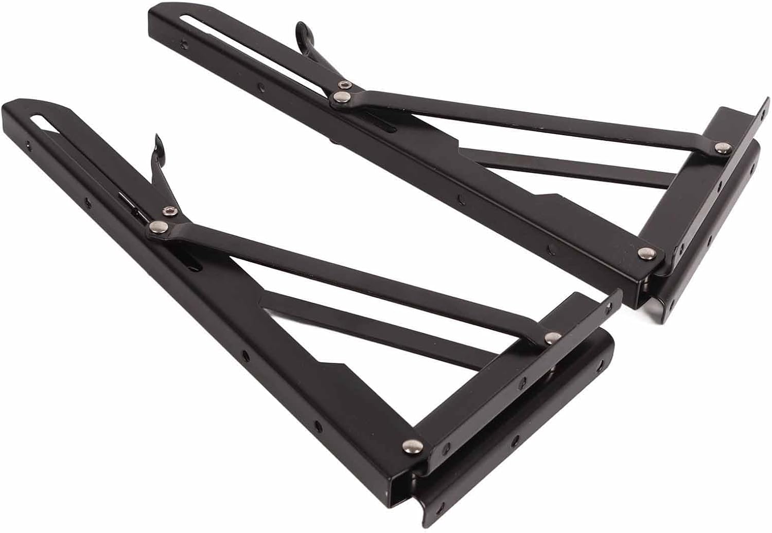 2PCS Metal Folding Shelf Bracket with Strong Support, Easy Storage, Stable Structure Iron Wall Mounted Collapsible Triangular Stand for Table Work