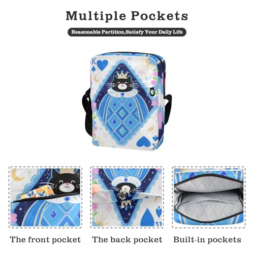 small messenger bag for men cross body bag Casual Purse Adjustable Strap for Travel Travel- Pop Art Cartoon Poker Cat2