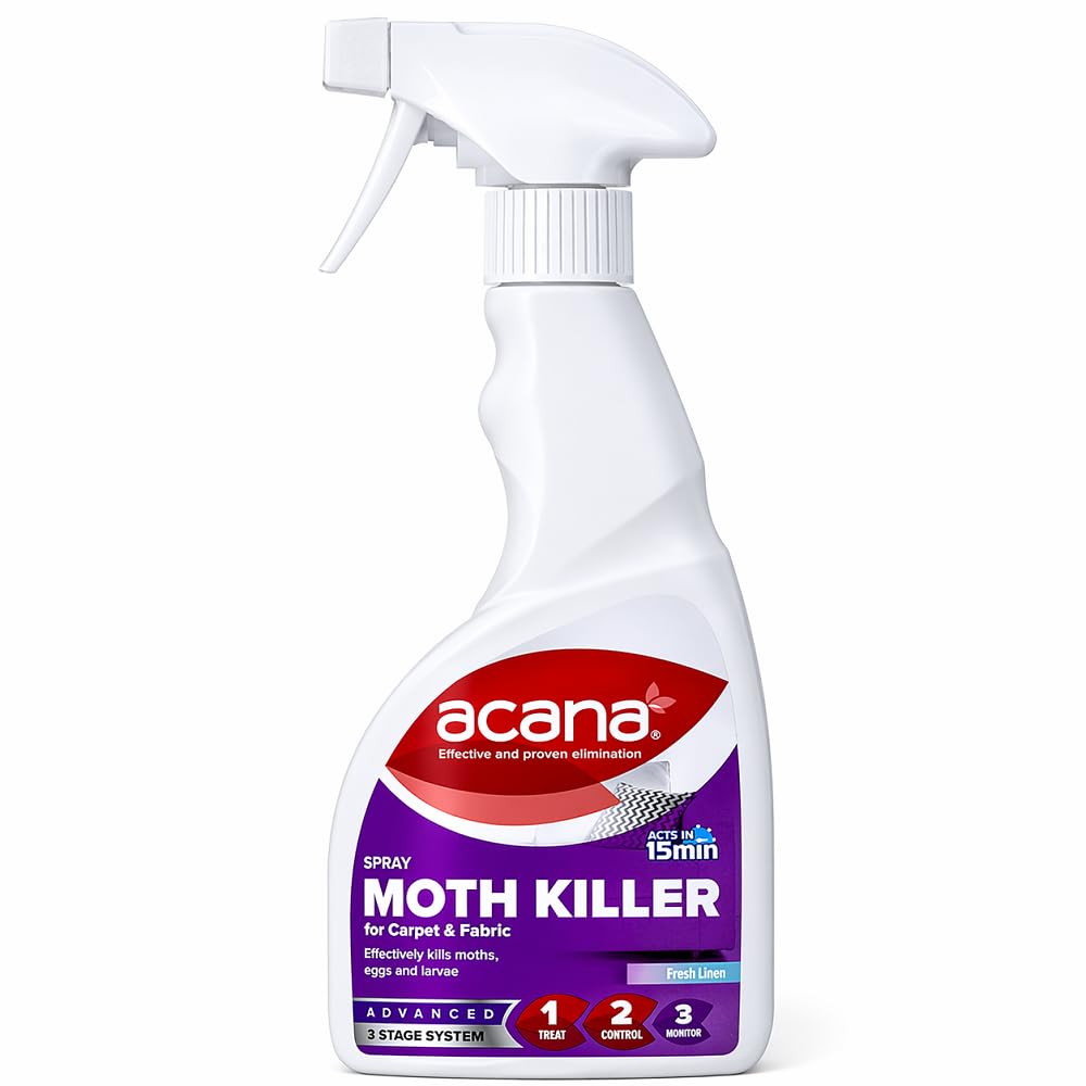 Acana Moth Killer Spray 500ml for Carpet & Fabric – Fresh Linen Scent Clothing Protection Spray for Wardrobes, Rugs & Upholstery, Helps Protect Against Moth Activity, Home Fabric Care Solution
