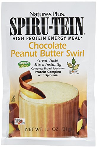 NaturesPlus SPIRU-TEIN Shake - Chocolate Peanut Butter - 8 Packets, Spirulina Protein Powder - Plant Based Meal Replacement, Vitamins & Minerals for Energy - Vegetarian, Gluten-Free - 8 Servings