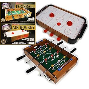 Matty’s Toy Stop Deluxe 20″ Wooden Table Top Air Hockey (Extra Pucks) & Foosball (Soccer) (Extra Balls) Games Gift Set Bundle – 2 Pack