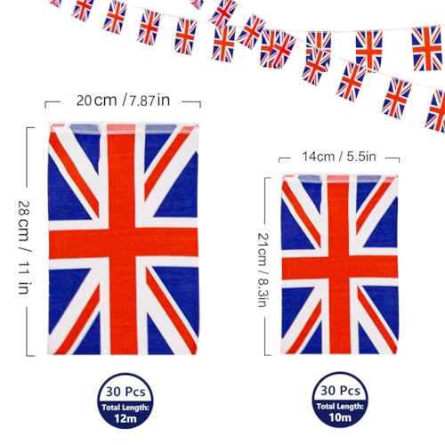 Image of AhfuLife 30 Pcs Union Jack String Flags for VJ-Day 80th Anniversary Decorations, Small British Flag Bunting Banner- Double Sided for Street Garden Football Party Decor (5.5x8.3 Inch -33 Ft)