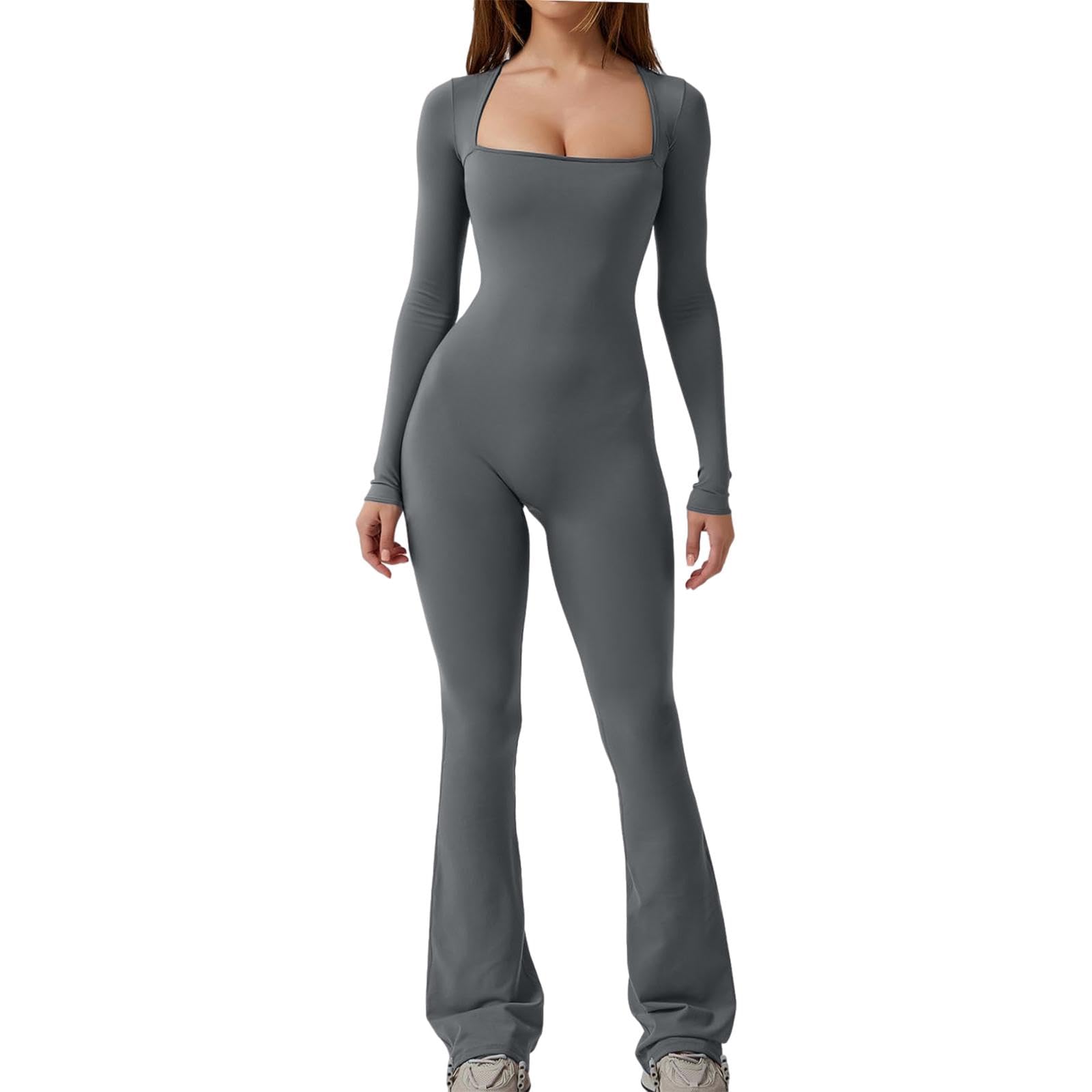 Womens Long Sleeve Jumpsuits Sport Jumpsuit for Exercise Vacation S Dark Gray-image-38