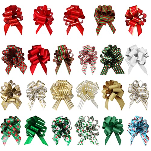 UNOMOR Christmas Gift Bows Delicate Exquisite Cute Elegant Pull Bows Gifts Presents Wrapping Ribbon for Bouquet Wine Bottles Wedding Festival Baskets and Wine Bottles Decoration 24PCS