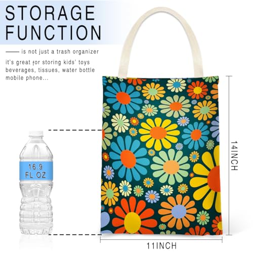 Image of Car Trash Bag Hanging No Snap Small Garbage Bag for Car Back Seat Cute Printed One-handed Strap Trash Bags Car Accessories-Hippie Flower Car Trash Bags