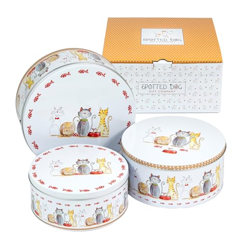 SPOTTED DOG GIFT COMPANY Lot de 3 Boîtes à Biscuits en Métal Rondes, Boîte de Rangement pour Gâteaux et Pâtisseries, Hermétiques et Empilabiles, Petit...