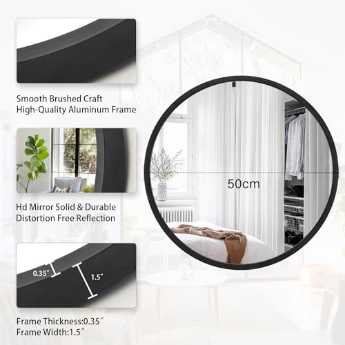 JJUUYOU Circle Wall Mirror 50CM for Home Decor Black Round Mirror for Bathroom Wall Mounted Metal Frame Mirrors for Living Room Bedroom Washroom Dorm - Image 2