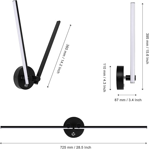 Miniatura 9 de Kawell Lámpara de pared LED moderna de 10 W con interruptor, lámpara de pared LED cableada con brazos de lámpara giratoria de 300 para sala de
