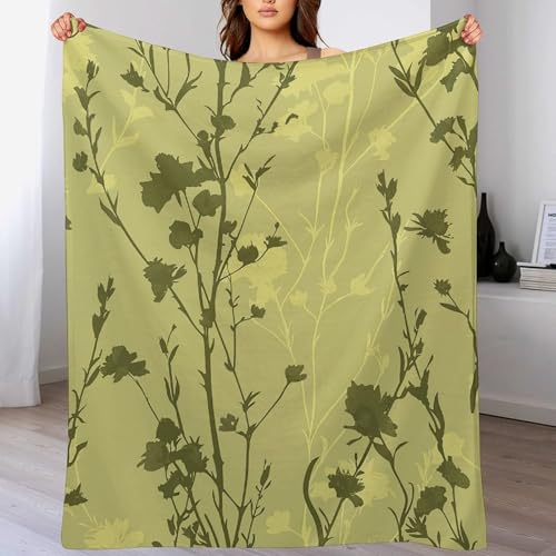 Couverture micro polaire douce fleurs vert olive plaid lit canapé - 4
