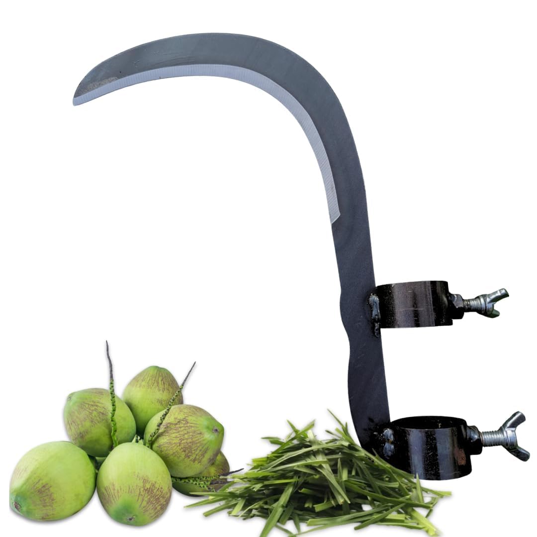 Veloxi Grass Sickle Cutter Head | Heavy Coconut Plucker with Adjustable Handle Clamp | Razor- Sharp Metal Blade for Tree Branches, Grass, Weeds, Gardening | Multipurpose Agricultural Hand Tool (A1)-picture-21