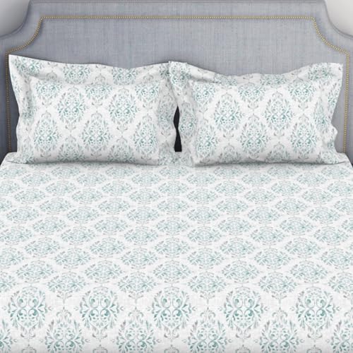 Image of Welspun 100% Cotton Bedsheet for Double Bed King Size with 2 Pillow Covers | Breathable & Soft Double Bed Bedsheet | 274 x 274 cm | Light Green