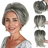 Sotpmal Short Straight Claw Clip Ponytail Extension with 4 DIY Bendable Metals, Synthetic Messy Bun Hair Piece for Women with Thinning Hair, Salt and Pepper Ombre