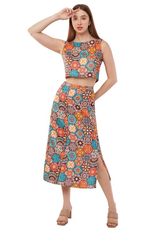 medleyhues Printed Skirt Top Co-Ord Set for Women & Girls | Two-Piece Outfits | Summer and Outdoor Wear (Multicolor)-picture-50