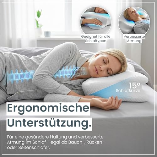 Orthopädisches Nackenstützkissen bei Nackenschmerzen aus hochwertigem Memory Foam - Ergonomisches Nackenkissen - Kopfkissen für Seiten-, Rücken- & Bauchschläfer - waschbarer Bezug bei 40°C