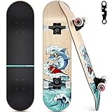 Upgraded Skateboards for Beginners, 31'x8' Complete Skateboard for Kids Teens & Adults, 7 Layer Canadian Maple Wood Double Kick Deck Concave Standard and Tricks Skateboard with All-in-1 Skate T-Tool