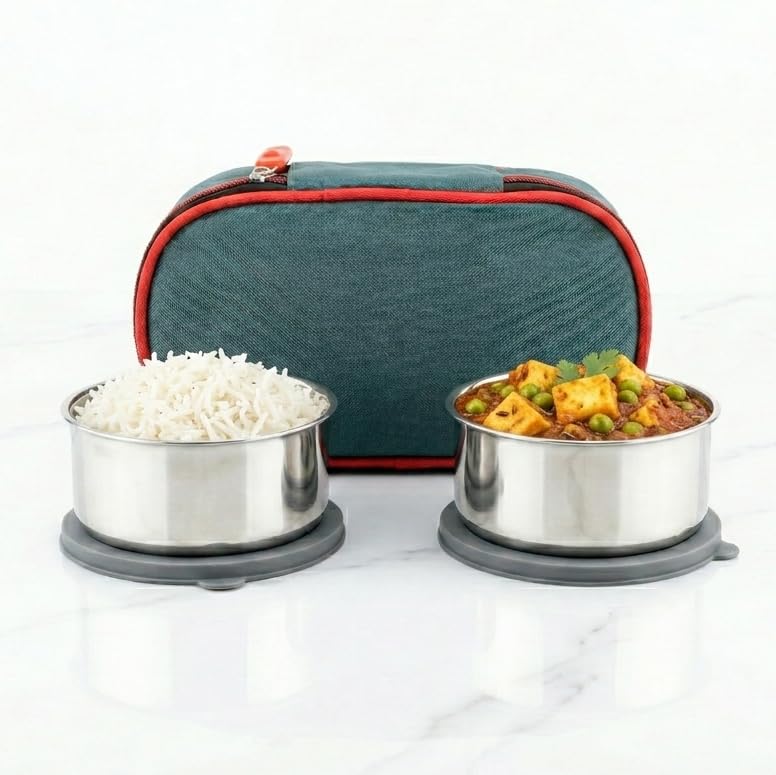 Image of Zaib Stainless Steel Lunch Box for Kids with Insulated Carry Bag | 2 Containers: 2x350ml | Durable, Leak-Proof & BPA-Free Tiffin Box for School, Travel & Picnics (Procon)