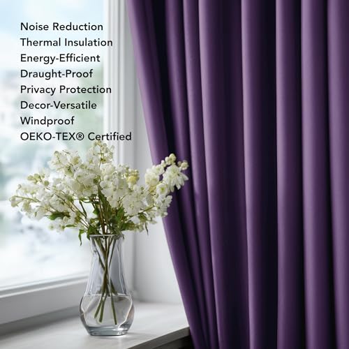 Image of Deconovo Purple Blackout Curtains 52x63 Inch, Soundproof Curtains, Thermal Window Drapes for Bedroom (Puprle Grape, 52Wx63L Inch|2 Panels, Set of 2)