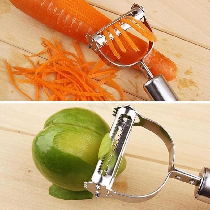 Image of IXORACART Stainless Steel 2 in 1 Julienne Vegetable Peeler Multi-Functional Fruit Vegetable Shredder Slicer Double Planing Cutter Potato Cucumber Carrot Melon Grater