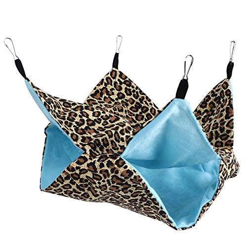 Dubbellaagse can cavia hangmat, hangmatten voor kleine huisdieren hangbed slaapzak voor hamster, cavia, chinchilla, fret, papegaai(Luipaard) - Image 4