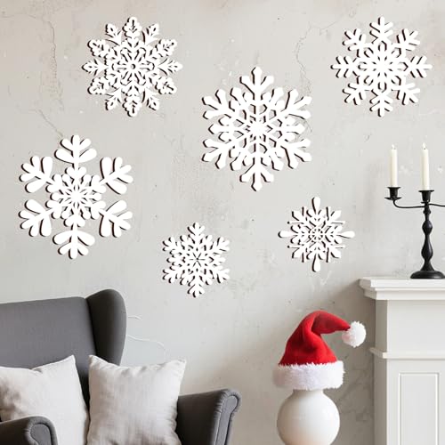 Whaline 6Pcs Christmas Snowflake Wooden Wall Decor White Snowflake Shaped