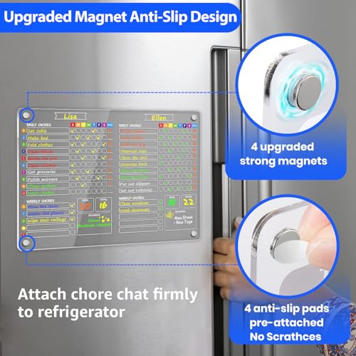 Image of PigPotParty 2-in-1 Acrylic Magnetic Chore Chart for 2 Kids, Large 16x12 in