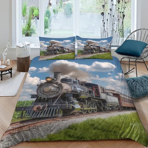 Historic railway scene Funda Edredon Microfibra 3 Piezas Compuesto Impresión 3D Cierre de Historic railway escena Funda de Edredón Funda de Almohada a Juego Transpirable for Adultos （140x200cm）