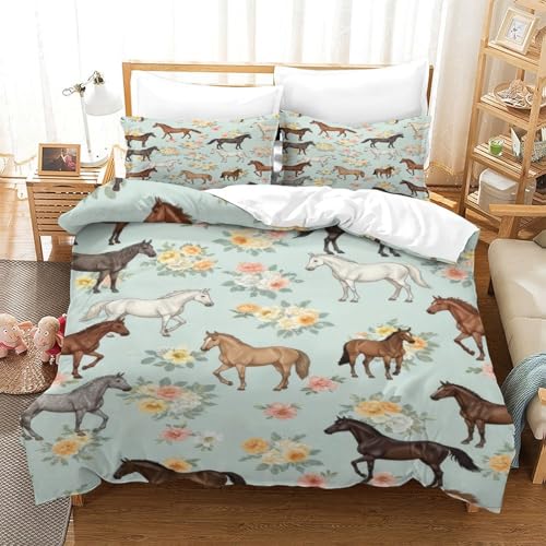 Parure housse de couette microfibre lavable machine grand lit imprimé cheval 3D